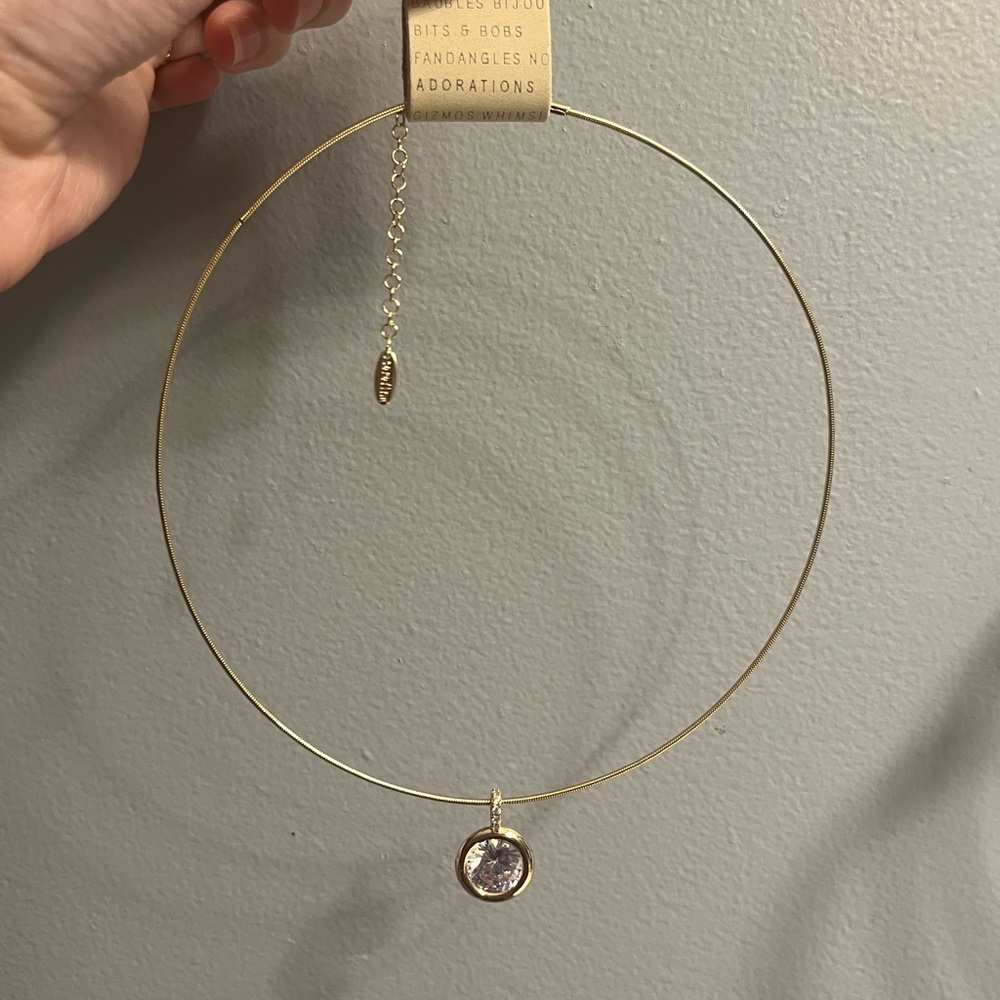 Anthropologie Gold necklace with CZ pendant